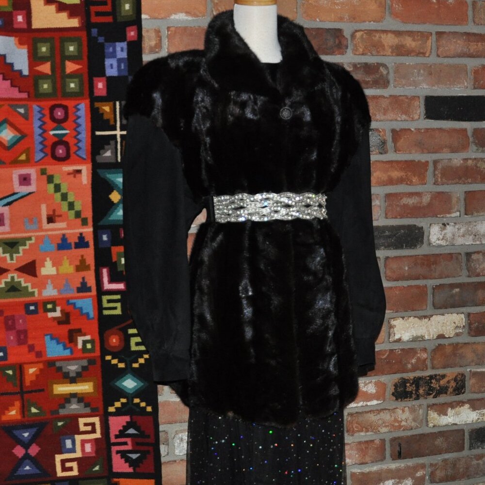 MINK Paw FUR Black Brown Suede Leather Sleeves Car Coat Jacket